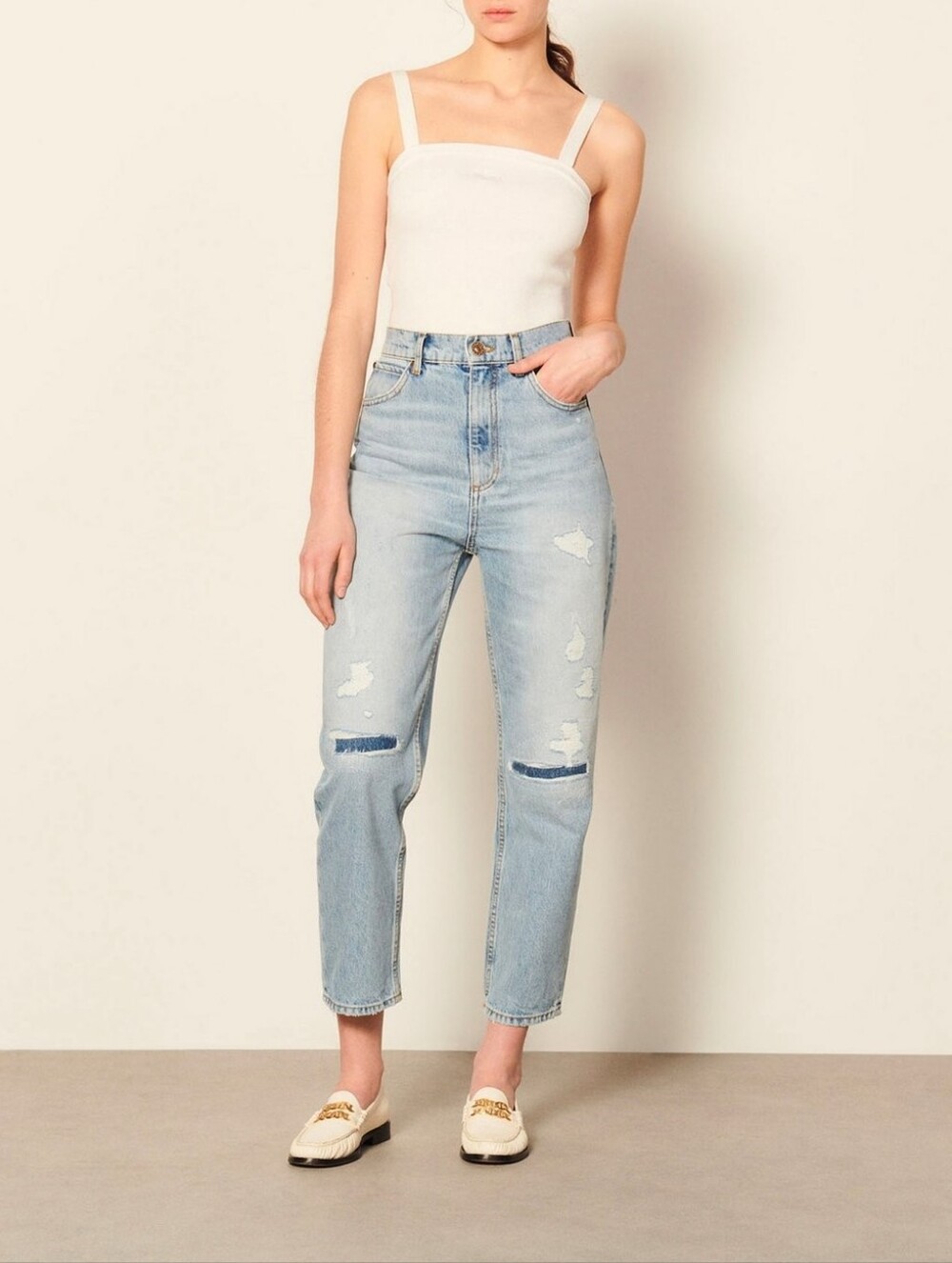 Sandro Distressed Boyfriend Cut Denim Jeans